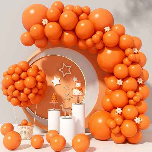 Orange Balloons Garland Arch Kit,130pcs Premium Latex Balloons,18 12 10 5 Inch Matte Orange Balloons Garland for Birthday Graduation Baby Shower Halloween Christmas Wedding Party Decorations