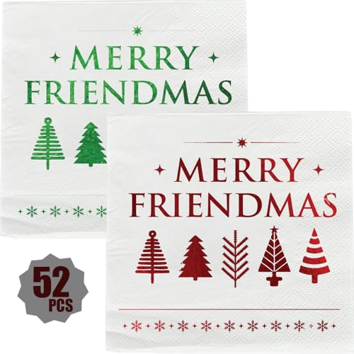 Merry Friendsmas Napkins – 52 Pack Cocktail Size Red & Green Paper Napkins