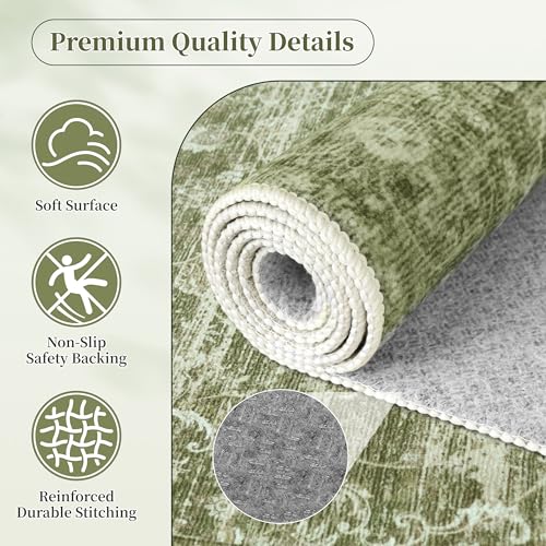 Tod Green Sage 8x10 Non Slip Area Rug for Living Room & Bedroom - Neutral Home Decor