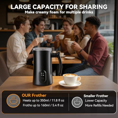 Milk Frother and Steamer 4-in-1 Electric Foam Maker - Black