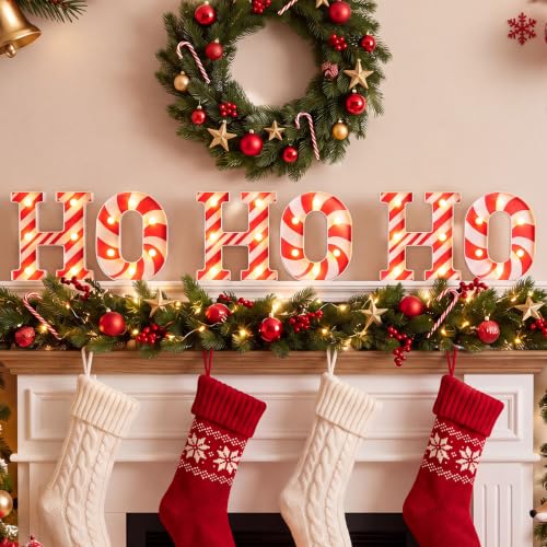 Anglechic HoHoHo Candy Cane Light Up Letters – 6 Piece Table Décor, 6.3 x 4.7 x 2.4 in