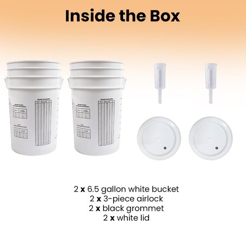 FastRack 2-Pack 6.5 Gallon Fermentation Bucket with Lid & Airlocks | White | BPA-Free Food-Grade HDPE Brew Buckets with Grommeted Lids for Beer, Wine, Mead & Cider