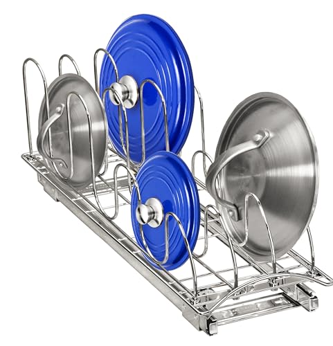 Pull Out Pot and Pan Lid Organizer Under Cabinet - 7.25W x 21D - Chrome - Variation of THIS listing 7.25W x 21D x 9H inches