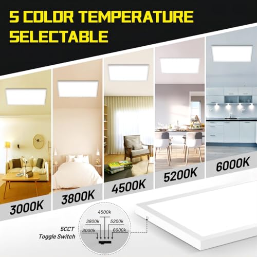 White 1Ft x 2Ft LED Flat Panel Light 24W 2880LM Dimmable Surface Mount 2-Pack