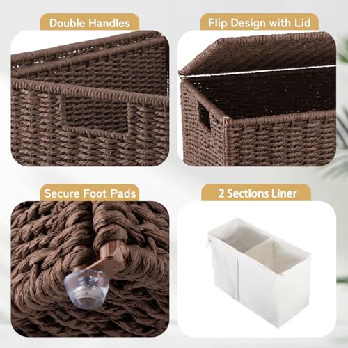 OIAHOMY Brown 110L Wicker Laundry Hamper with Lid & Washable Liner