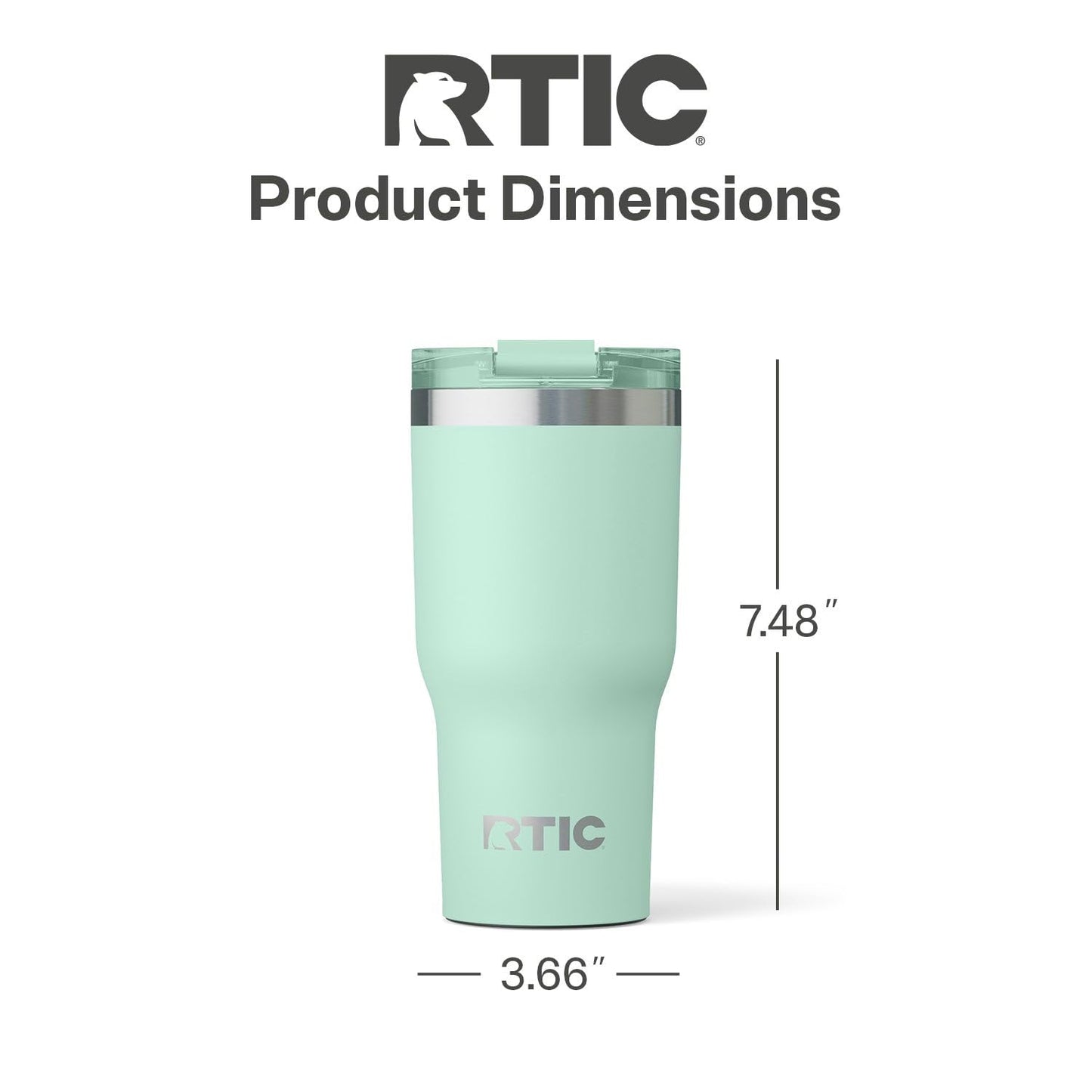 RTIC 30oz Essential Tumbler with Lid, Ceramic Lined, Insulated, Stainless Steel, Metal, Double Wall Vacuum-Insulation, Travel Cup for Iced Coffee, Tea, Hot and Cold Drink, Fresh Mint