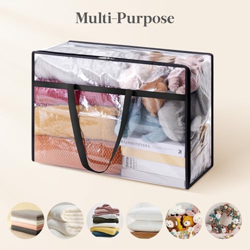 60L Clear Clothes Storage Bags - Foldable Garment & Blanket Organizer - Heavy-Duty PVC, Transparent, Reinforced Handles - Lifewit 4 Pack