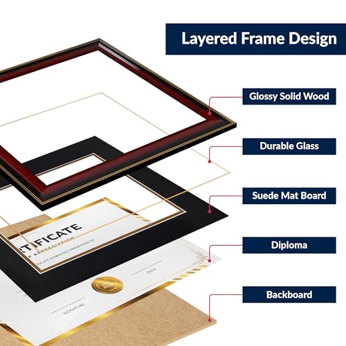 8.5x11 Diploma Frame with Mat - Solid Wood Certificate Holder for University & College Degrees