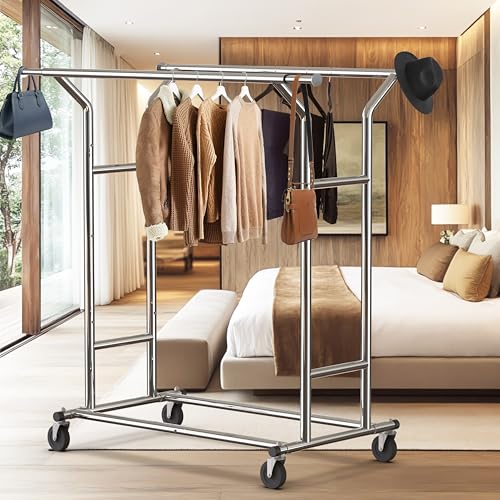 Simple Houseware Heavy Duty Double Rail Clothing Garment Rack, Chrome