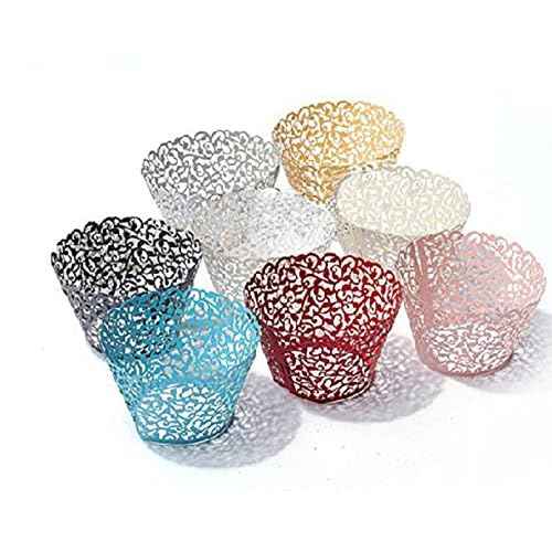 Coolrunner 48pcs Cupcake Wrappers, Cupcake Holders, Flower Vine Filigree Cutout Lace Cupcake Wrapper Wraps Liner for Wedding Party Cake Decoration