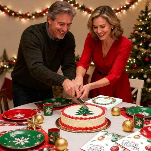 50 Pcs Christmas Paper Napkins 13 x 13 Inches, Disposable Luncheon Dinner Party Napkins Xmas Balls Wreath Theme for Winter Holiday Christmas Party Decorations