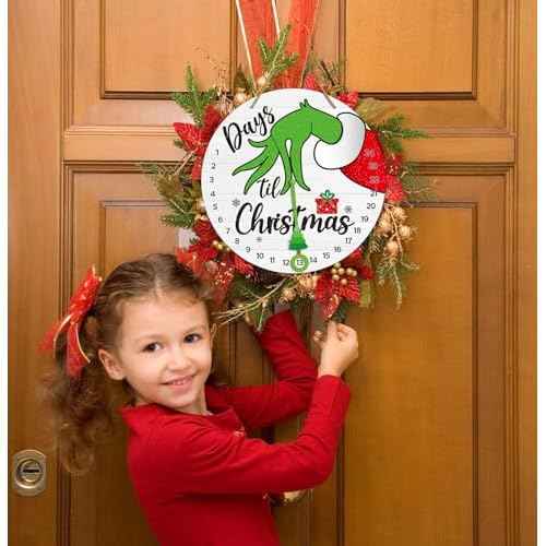 PETCEE Christmas Grinch Advent Calendar 2025 - Christmas Grinch Countdown Calendar Decorations Days Till Christmas Countdown Welcome Hanging Sign Wreath for Front Door Home Wall Indoor Outdoor Decor
