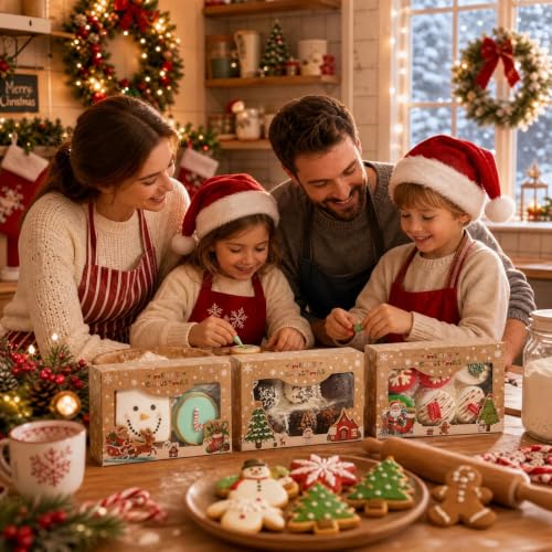 24PCS Vintage Kraft Christmas Cookie Gift Boxes with Window - 7x4.3x1.5 Inches, Brown, Foldable Holiday Packaging