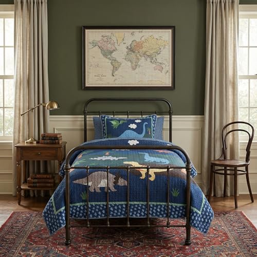 Soul & Lane Dino Delight Twin Quilt Set with Sham, Kids Dinosaur Bedding, Reversible, 68x88
