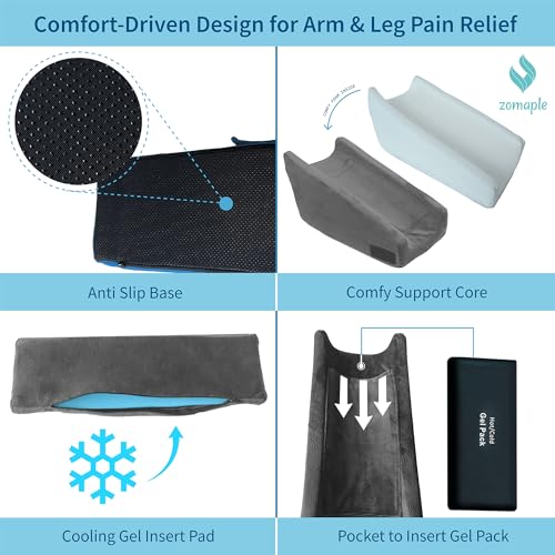 Zomaple Charcoal Grey Arm Elevation Pillow Set with Gel Pack for Wrist & Elbow Recovery