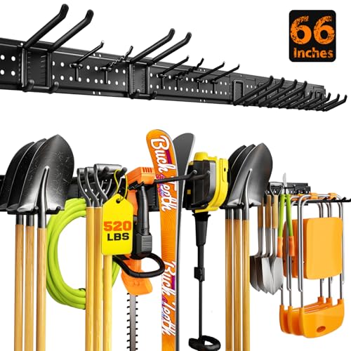 Black 64-Inch Garage Tool Organizer Wall Mount with 13 Heavy-Duty Hooks, 4 Panels