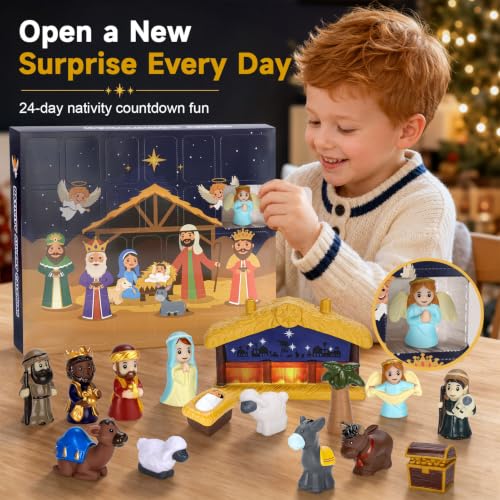 TECHTAIL Nativity Advent Calendar 2026 with Light-Up Manger - Christian Christmas Playset for Kids