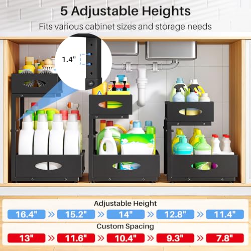 Black 2-Pack Under Sink Organizer with 2 Tiers & Pull-Out Drawers