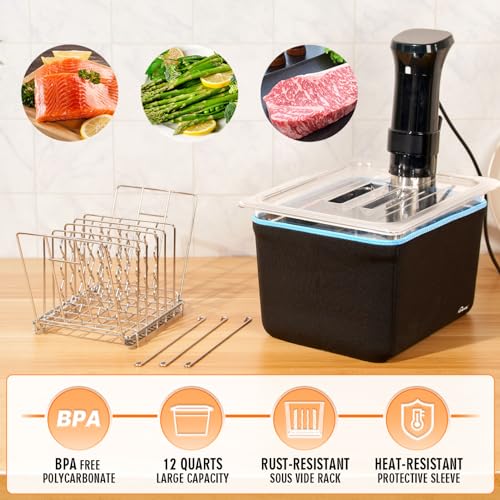 Homenote 12 Quart Sous Vide Container with Lid, Rack, Sleeve & Cookbook - Variation Included