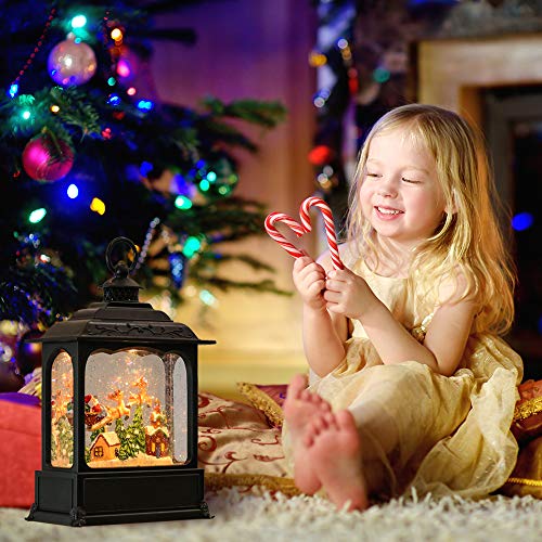 Lasumora Christmas Snow Globe H-santa in a Sleigh Flying Scene with Music & Timer, Glitter Water Lantern, USB/Battery Operated