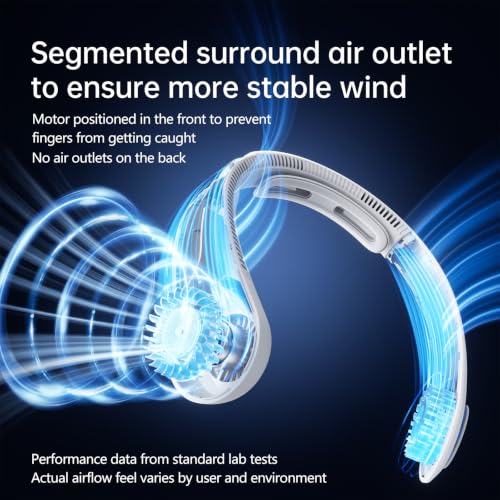Portable Neck Fan 5-Speed with 5000mAh Battery - Foggy Grey, Hands-Free