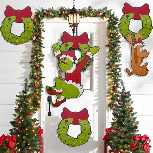 Outdoor Christmas Fence Signs with LED Lights - 6 Pcs Peeker Yard Garden Decor