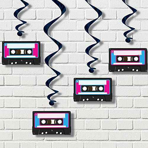 Beistle 5 Piece 80's Theme Cassette Tape Hanging Swirl Decorations, Retro 1980's Party D?cor Whirls