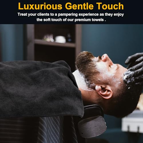 UNIMADE Black Microfiber Salon Towels 48 Pack, 16x29 Inches, Fast Drying & Soft Hair Towels for Salon, Spa, Gym & Home Use
