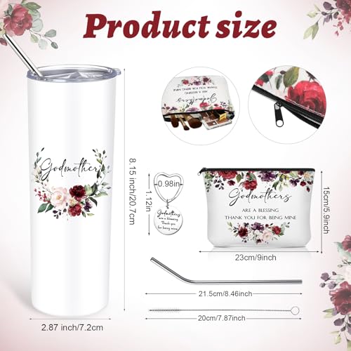 Sieral Godmother Proposal Gift Set Wine Red Flowers - Tumbler, Makeup Bag, Keychain