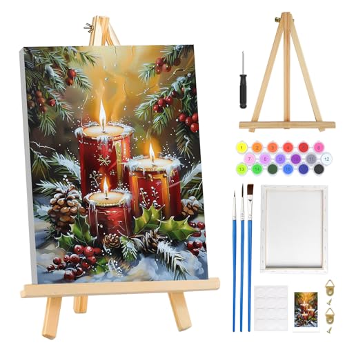 Christmas Candle Paint by Number Kit for Adults with Frame - 8x12in by MOGTAA (Variation: Christmas Candle)