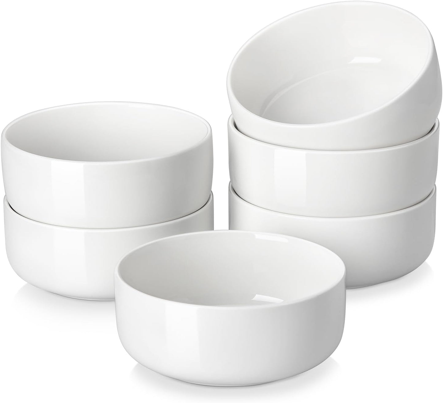 MALACASA 24 OZ Cereal Bowls Set of 6 - White Porcelain Soup & Oatmeal Bowls | Dishwasher & Microwave Safe