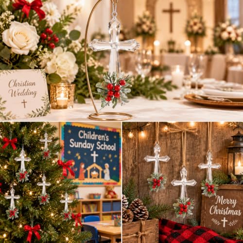 Yuxung Transparent Mistletoe Cross Christmas Hanging Ornaments - Set of 6