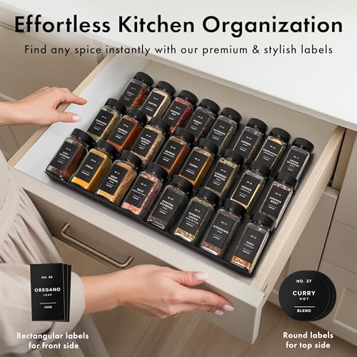 Glass Spice Jars with Black Bamboo Lids - Set of 24, Airtight Food Storage