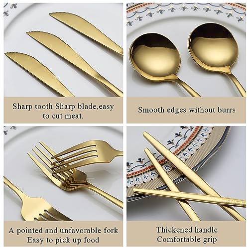 Evanda 60-Piece Gold Silverware Set for 20 - Titanium Gold Plated Flatware for Wedding & Parties - Variation 2. 60 Piece B