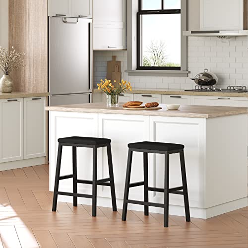 HOOBRO Black Counter Height Bar Stools Set of 2 - Upholstered Kitchen & Dining Chairs