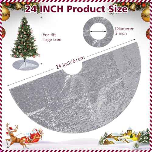 MACTING Christmas Mini Tree Skirt 24 Inch Glitter Sequin Small Tree Mat Sparkly Tree Base Cover for Farmhouse Holiday Party Indoor Home New Year Xmas Tree Decorations(Silver)