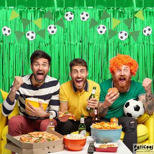 Football Party Decorations Green Streamers - Thicken 2 Pack 3.2 x 8.2 FT - Tinsel Foil Fringe Curtains Party Backdrop for Birthday, Dinosaur, Christmas, Jungle, Golf Party Decorations