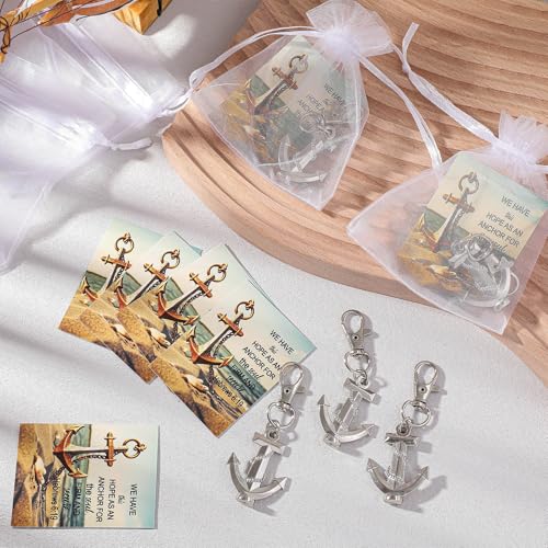 Equsion 100 Pcs Christian Anchor Keychains with Blessing Cards & White Organza Bags – Bulk religious nautical favors