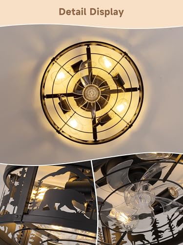 18 Inch Rustic Farmhouse Ceiling Fan with Light and Forest Animal Silhouettes