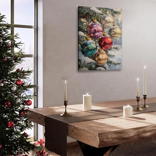 FENNIDICE Christmas Tree Canvas Wall Art 16x24 Snow Scene Winter Decor with Baubles