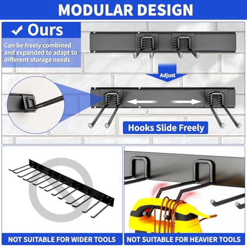 64 Inch Heavy Duty Garage Tool Organizer Wall Mount with 10 Adjustable Hooks - CRXCRC