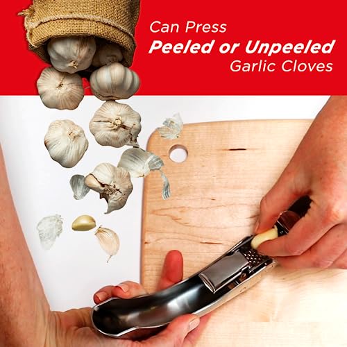 Kuhn Rikon Epicurean Garlic Press Stainless Steel - Effortless, Easy Clean, 6.5 Inch