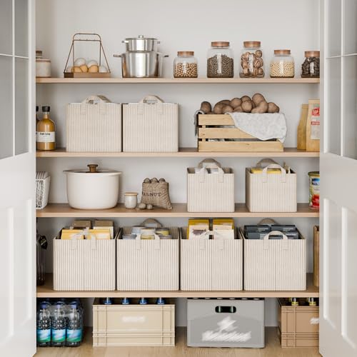 StorageWorks Fabric Storage Bins 16.5 x 12 x 10.25 inches Khaki & Beige Stripes 2-Pack