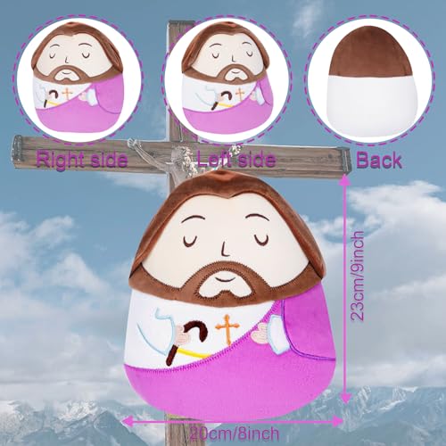 Jesus Plush Pillow Stuffed Animal - Jesus Doll with Cross Prayer Staff Perfect Christian Easter Gifts for Kids Adults Purple 10 Inch