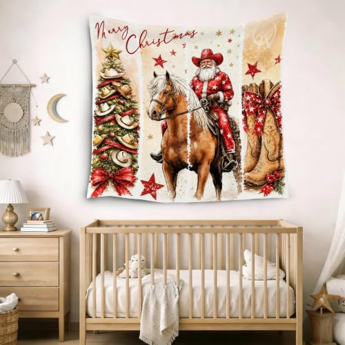 Western Santa Tapestry Wall Hanging 50x60 Inches