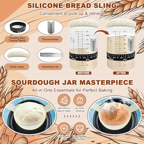 Qalvyn Yellow Sourdough Starter Kit with Proofing Baskets & Accessories — Beginner Baking Set