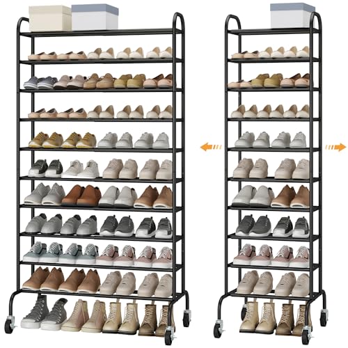 STO Expandable Shoe Rack, 10-Tier Metal Tall Rack for Garage, Up to