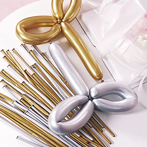 Gold Metallic Chrome Long Balloons, 50pcs Gold 260 Balloons for Balloon Animals, Thickened Skinny Twisting Balloons for Christmas, Halloween, Birthday, Wedding Party Decor