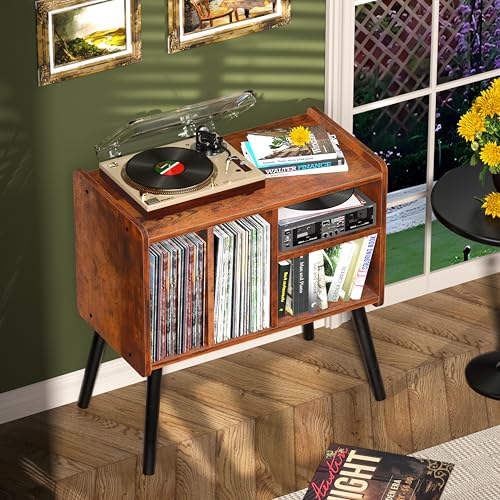 Record Player Table, Mid-Century Stand Hold Up to 150+ Albums