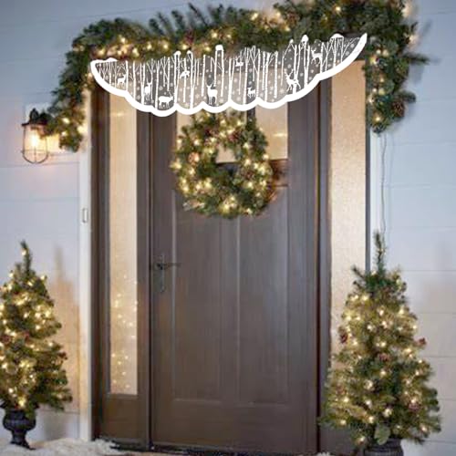 White Christmas Fireplace Mantel Cover ? Lace Reindeer Snowflake Mantle Scarf Garland Runner Decor - Xmas Fireplace Decorations for Living Room ? Winter Holiday Birch Tree Snow Woodland Mantel Scarf